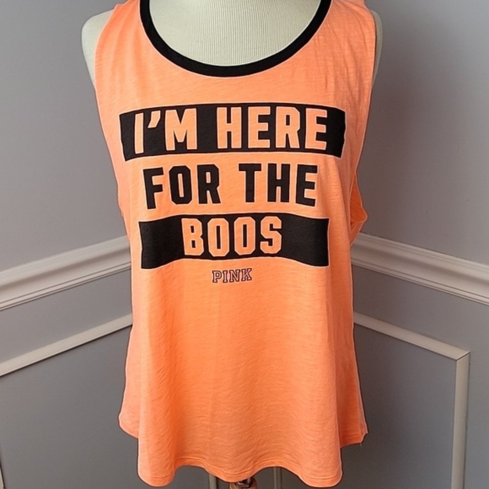 PINK VICTORIA'S SECRET Orange Black Halloween Athleisure Workout Active Tank Top
